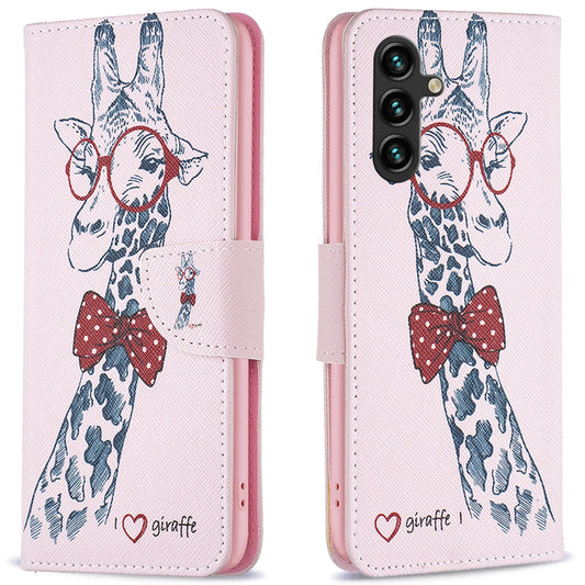 For Samsung Galaxy A16 5G / A16 4G Wallet Case Pattern Print Phone Leather Cover - Giraffe