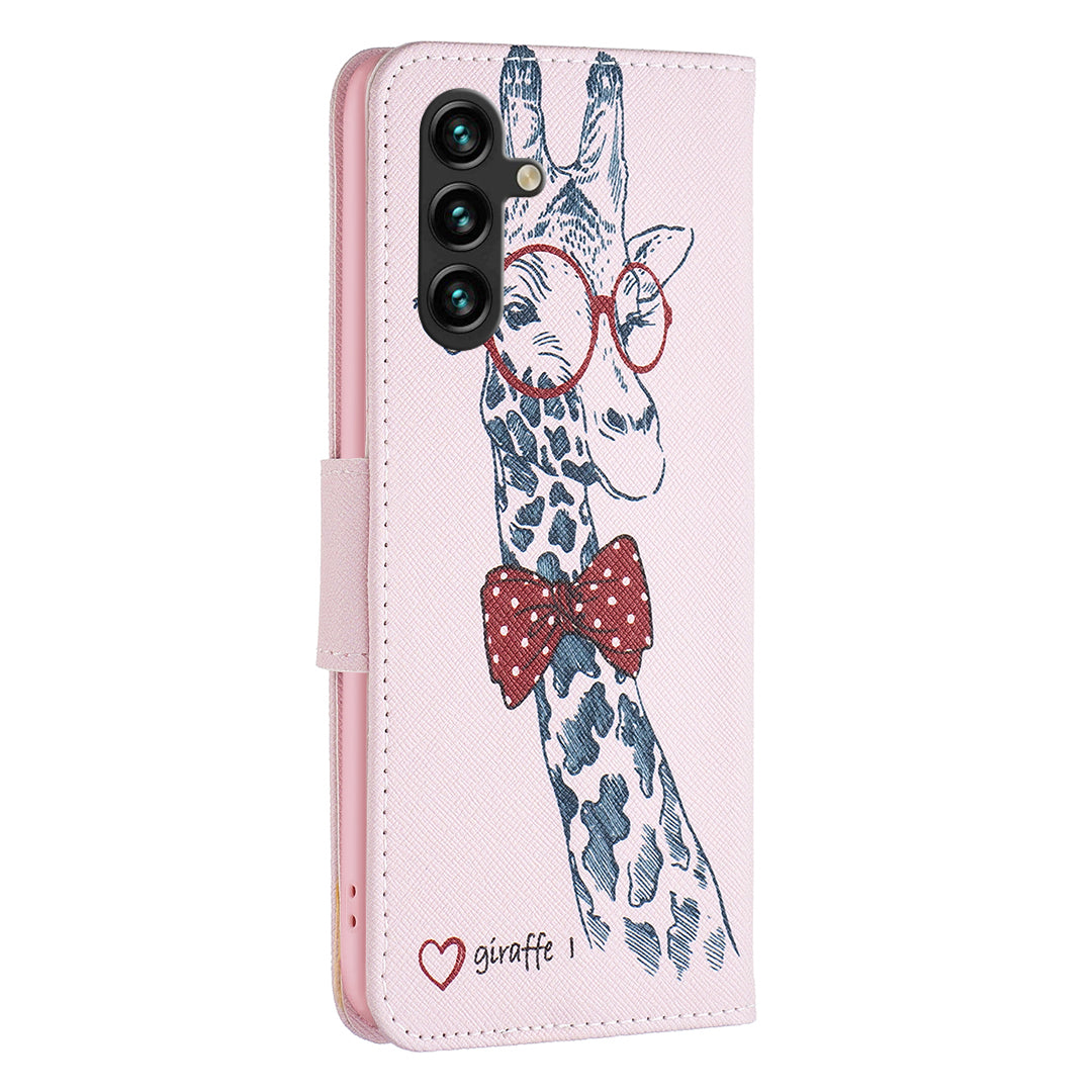 For Samsung Galaxy A16 5G / A16 4G Wallet Case Pattern Print Phone Leather Cover - Giraffe