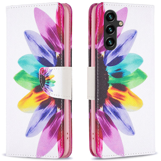 For Samsung Galaxy A16 5G / A16 4G Wallet Case Pattern Print Phone Leather Cover - Sunflower