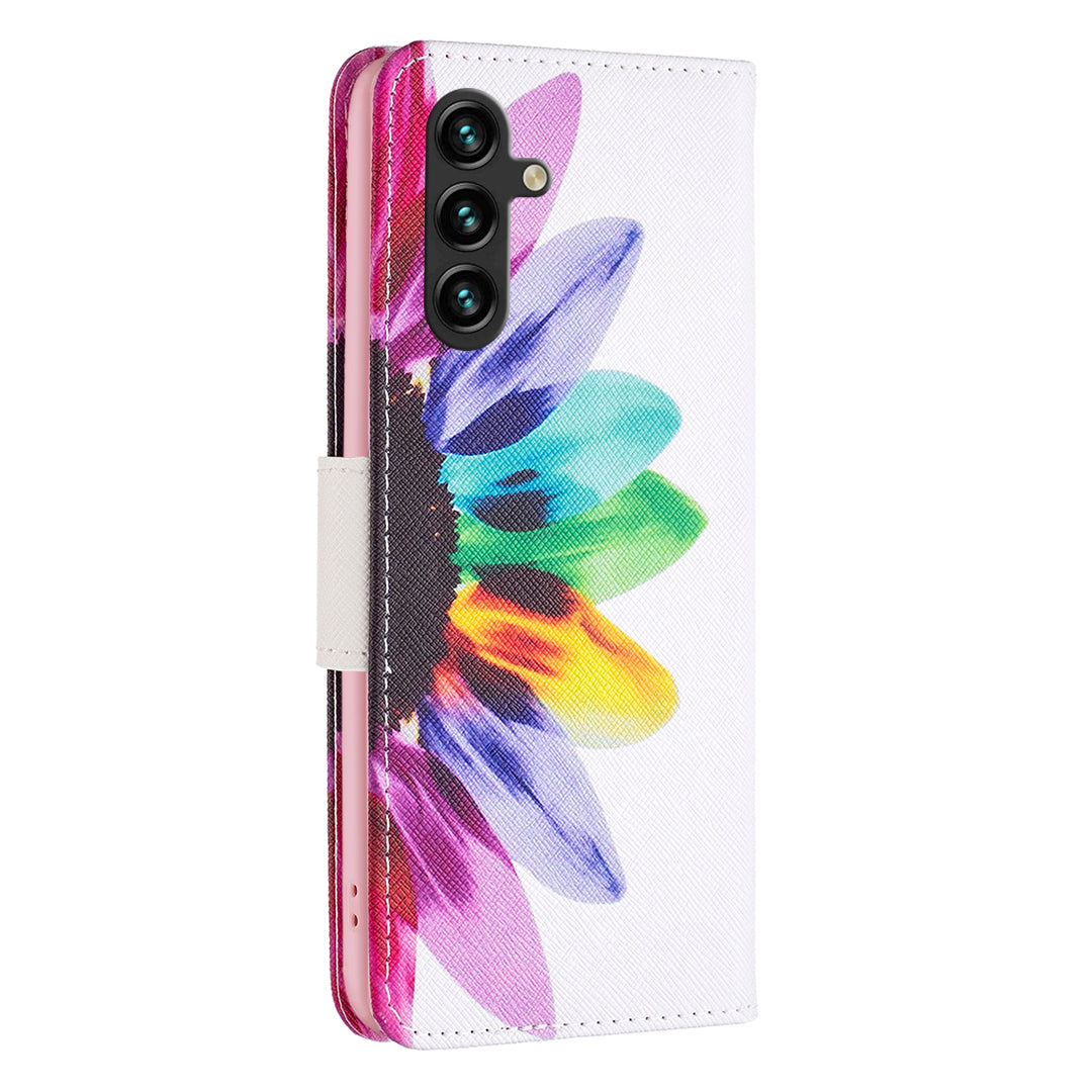 For Samsung Galaxy A16 5G / A16 4G Wallet Case Pattern Print Phone Leather Cover - Sunflower