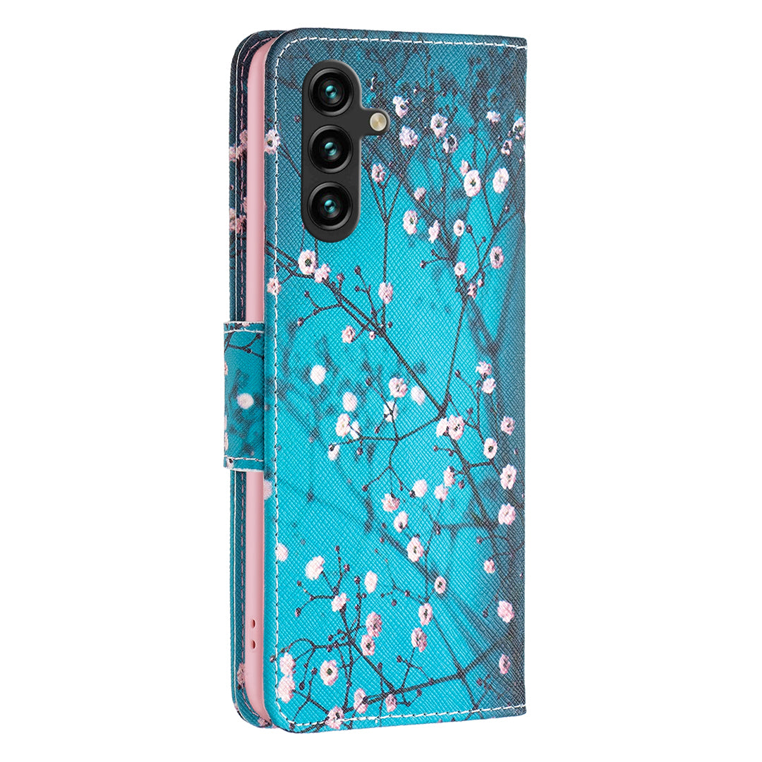 For Samsung Galaxy A16 5G / A16 4G Wallet Case Pattern Print Phone Leather Cover - Plum Blossom