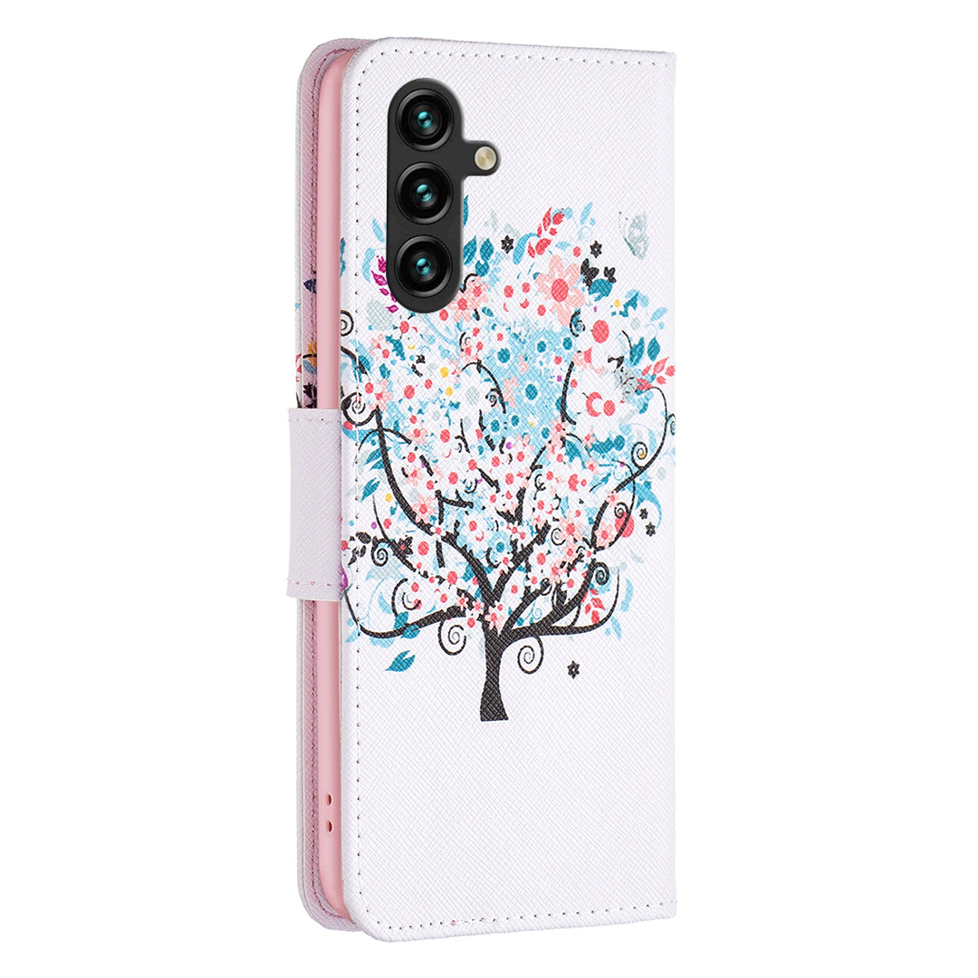 For Samsung Galaxy A16 5G / A16 4G Wallet Case Pattern Print Phone Leather Cover - Flower Tree