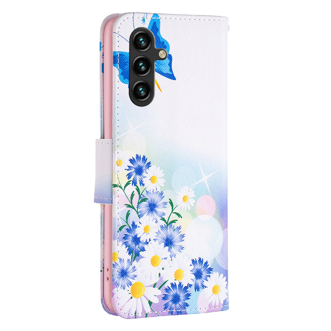 For Samsung Galaxy A16 5G / A16 4G Wallet Case Pattern Print Phone Leather Cover - Butterfly and Flowers