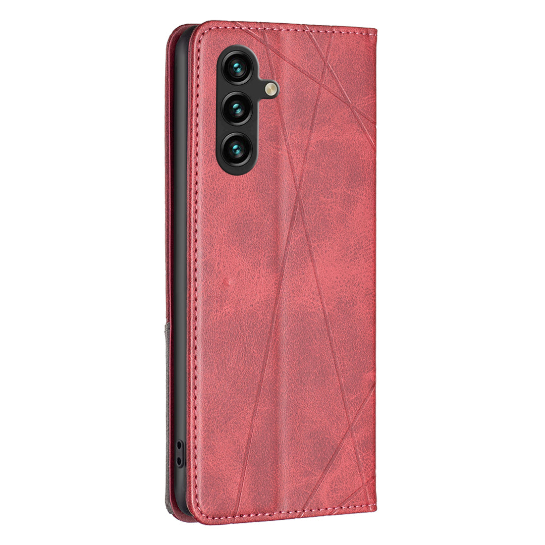 For Samsung Galaxy A16 5G / A16 4G Case Card Slots Geometry Imprint Leather Phone Cover - Red