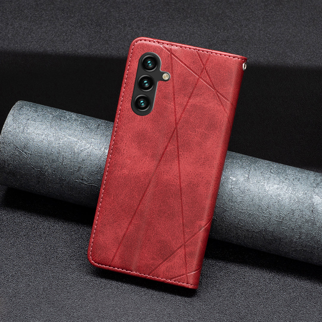 For Samsung Galaxy A16 5G / A16 4G Case Card Slots Geometry Imprint Leather Phone Cover - Red