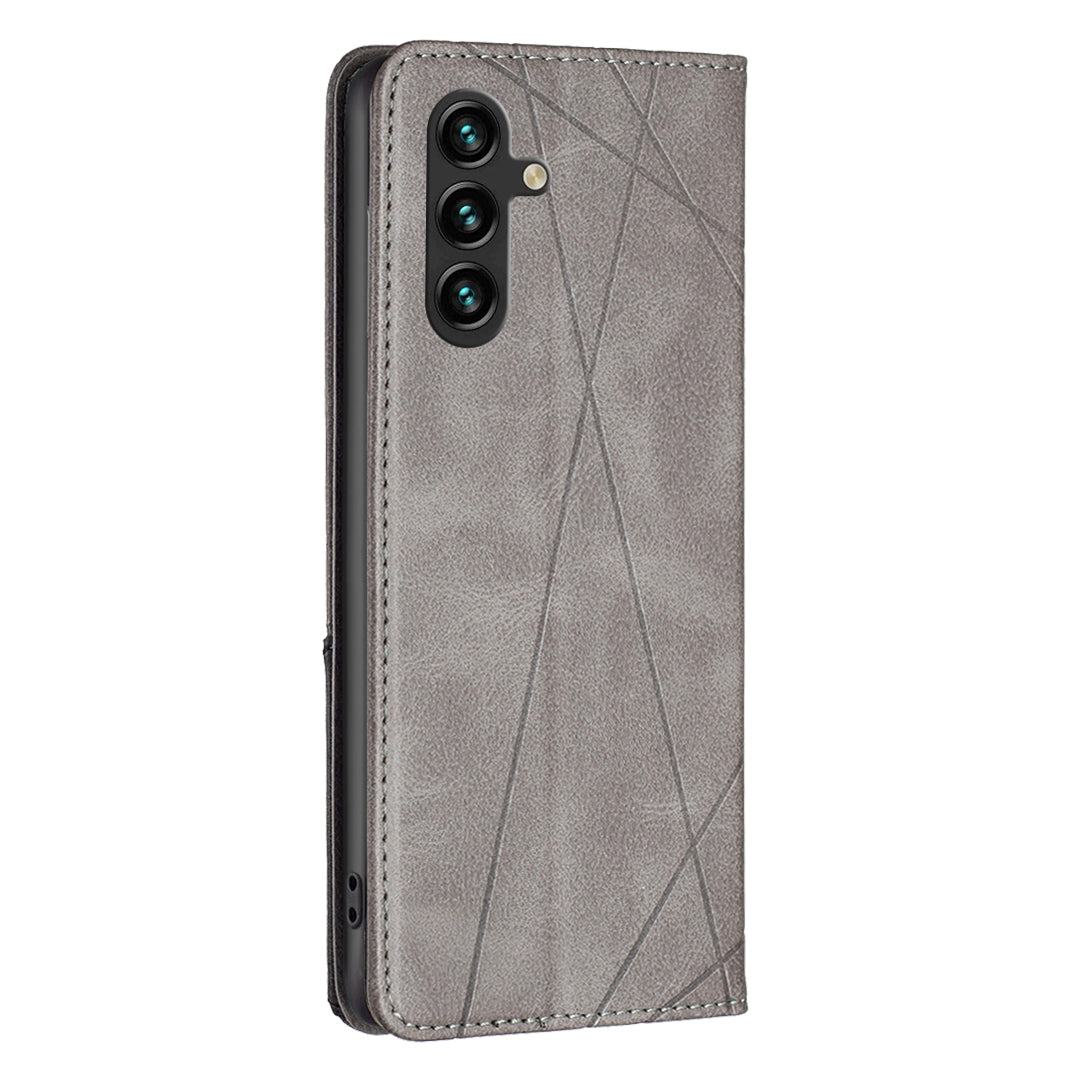 For Samsung Galaxy A16 5G / A16 4G Case Card Slots Geometry Imprint Leather Phone Cover - Grey