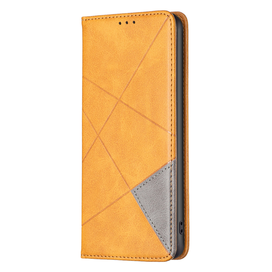 For Samsung Galaxy A16 5G / A16 4G Case Card Slots Geometry Imprint Leather Phone Cover - Yellow
