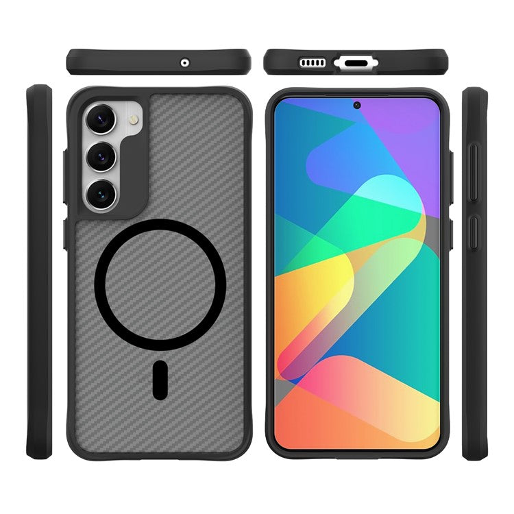 For Samsung Galaxy S23 Magnetic Case Slim Fit Phone Cover Carbon Fiber Texture - Black