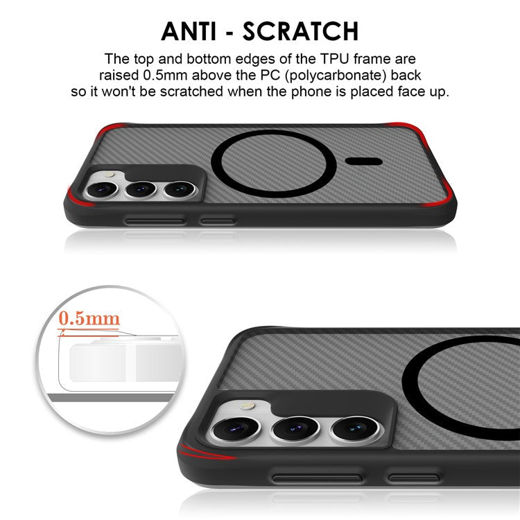 For Samsung Galaxy S23 Magnetic Case Slim Fit Phone Cover Carbon Fiber Texture - Black