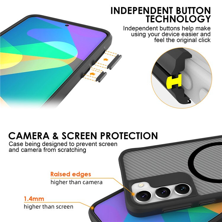 For Samsung Galaxy S23 Magnetic Case Slim Fit Phone Cover Carbon Fiber Texture - Black
