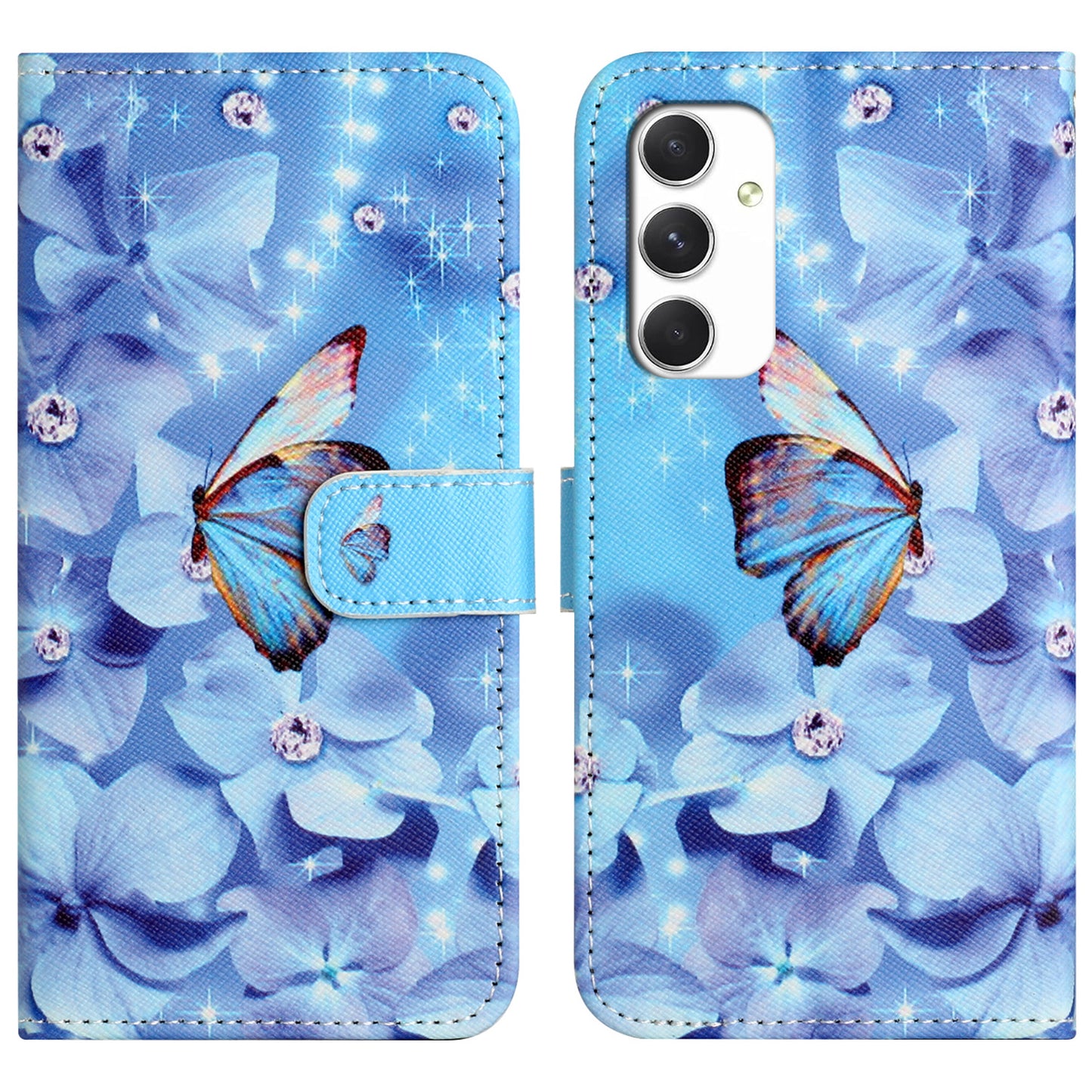 For Samsung Galaxy A16 5G / A16 4G Case Pattern Print PU Leather Wallet Phone Cover Cross Texture - Flower and Butterfly