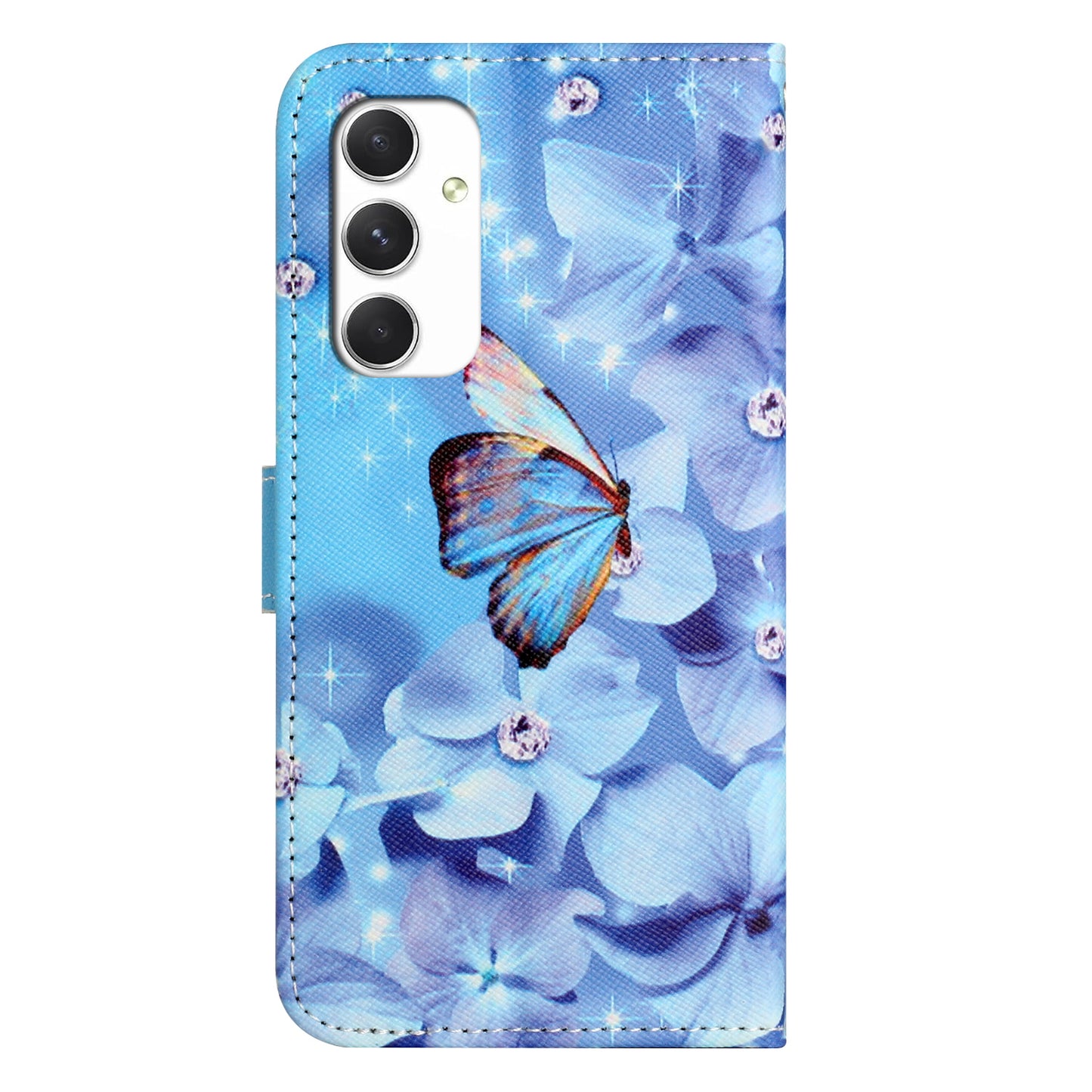 For Samsung Galaxy A16 5G / A16 4G Case Pattern Print PU Leather Wallet Phone Cover Cross Texture - Flower and Butterfly