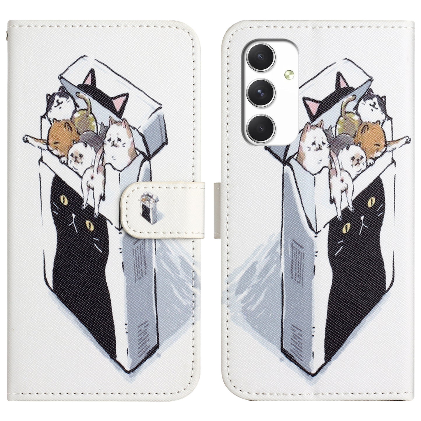 For Samsung Galaxy A16 5G / A16 4G Case Pattern Print PU Leather Wallet Phone Cover Cross Texture - Cats