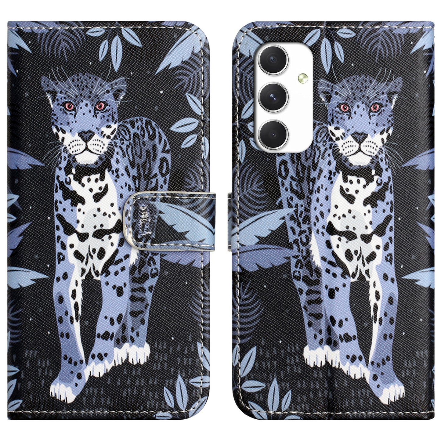For Samsung Galaxy A16 5G / A16 4G Case Pattern Print PU Leather Wallet Phone Cover Cross Texture - Leopard