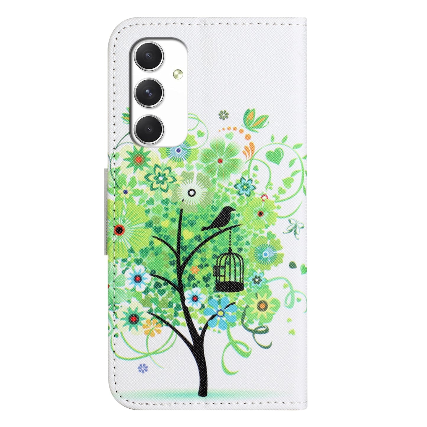 For Samsung Galaxy A16 5G / A16 4G Case Cross Texture Leather Phone Cover Pattern Printing - Green Tree