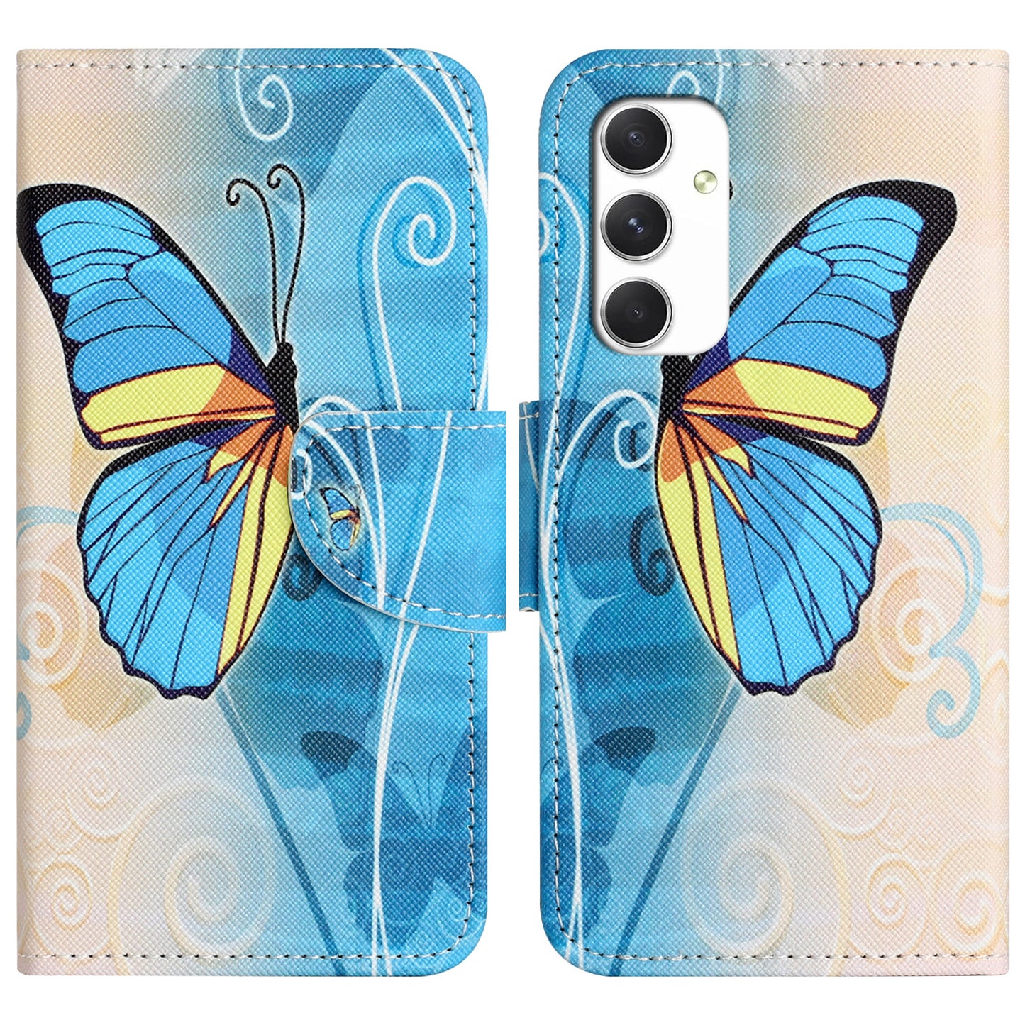 For Samsung Galaxy A16 5G / A16 4G Case Cross Texture Leather Phone Cover Pattern Printing - Butterfly