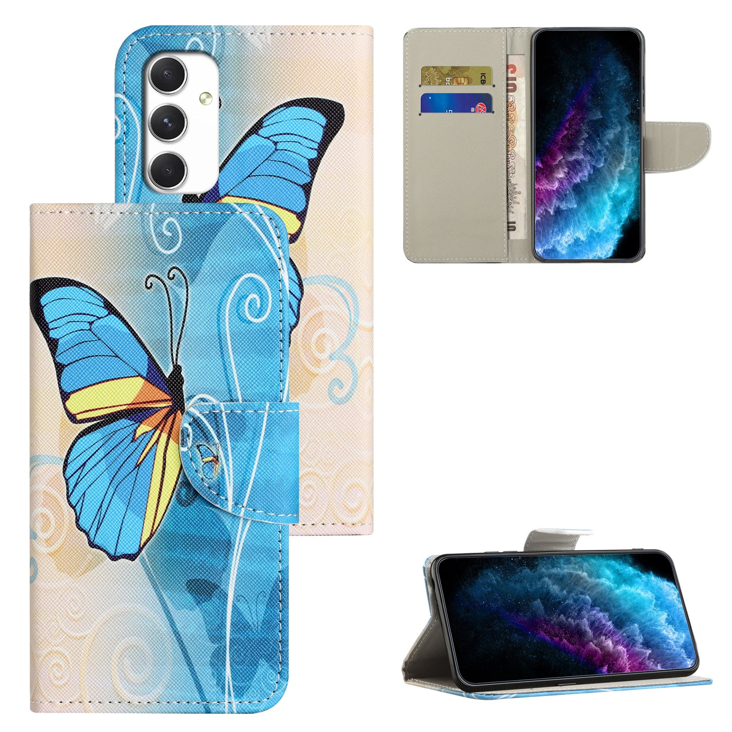 For Samsung Galaxy A16 5G / A16 4G Case Cross Texture Leather Phone Cover Pattern Printing - Butterfly