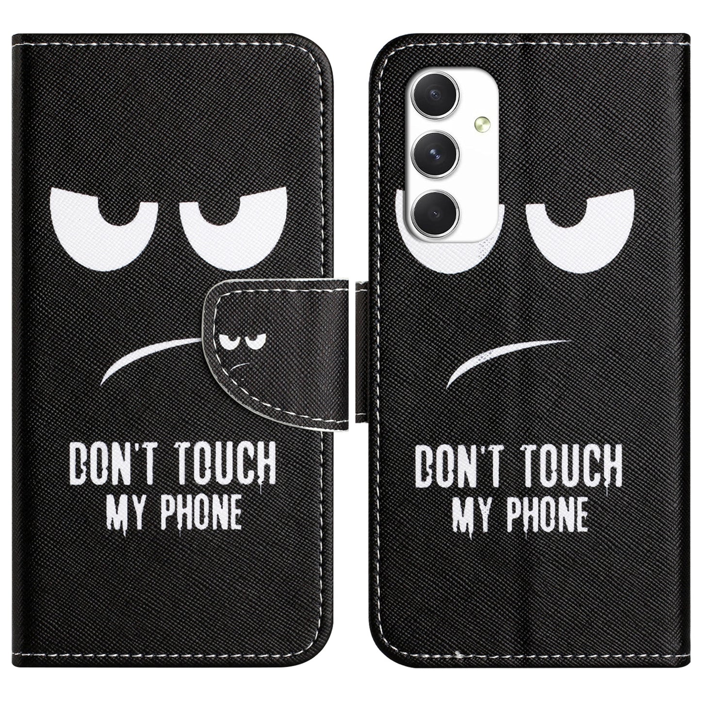 For Samsung Galaxy A16 5G / A16 4G Case Cross Texture Leather Phone Cover Pattern Printing - Don't Touch My Phone