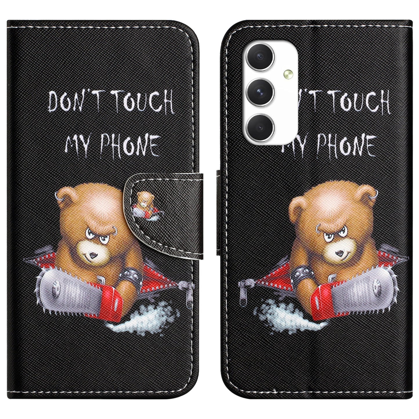 For Samsung Galaxy A16 5G / A16 4G Case Cross Texture Leather Phone Cover Pattern Printing - Bear