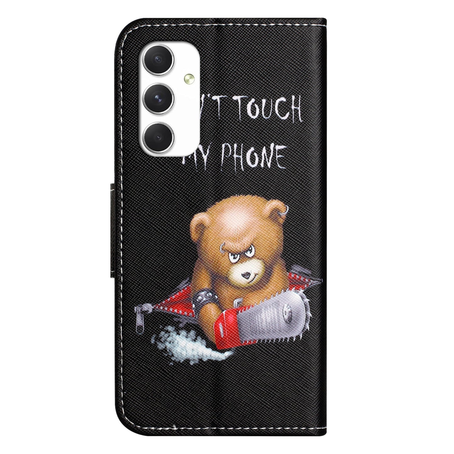 For Samsung Galaxy A16 5G / A16 4G Case Cross Texture Leather Phone Cover Pattern Printing - Bear