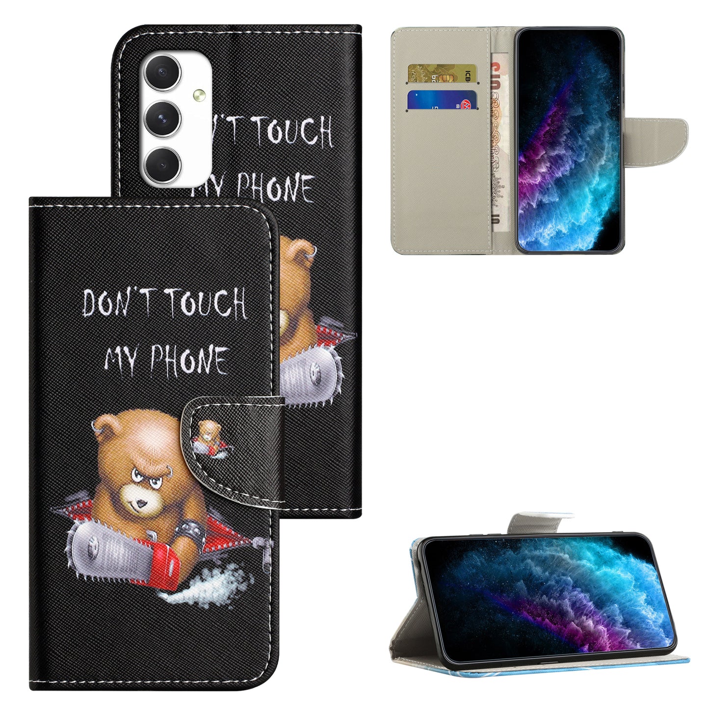 For Samsung Galaxy A16 5G / A16 4G Case Cross Texture Leather Phone Cover Pattern Printing - Bear
