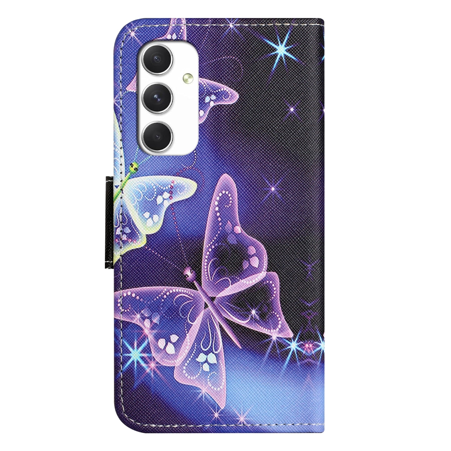 For Samsung Galaxy A16 5G / A16 4G Case Cross Texture Leather Phone Cover Pattern Printing - Sparkling Butterfly