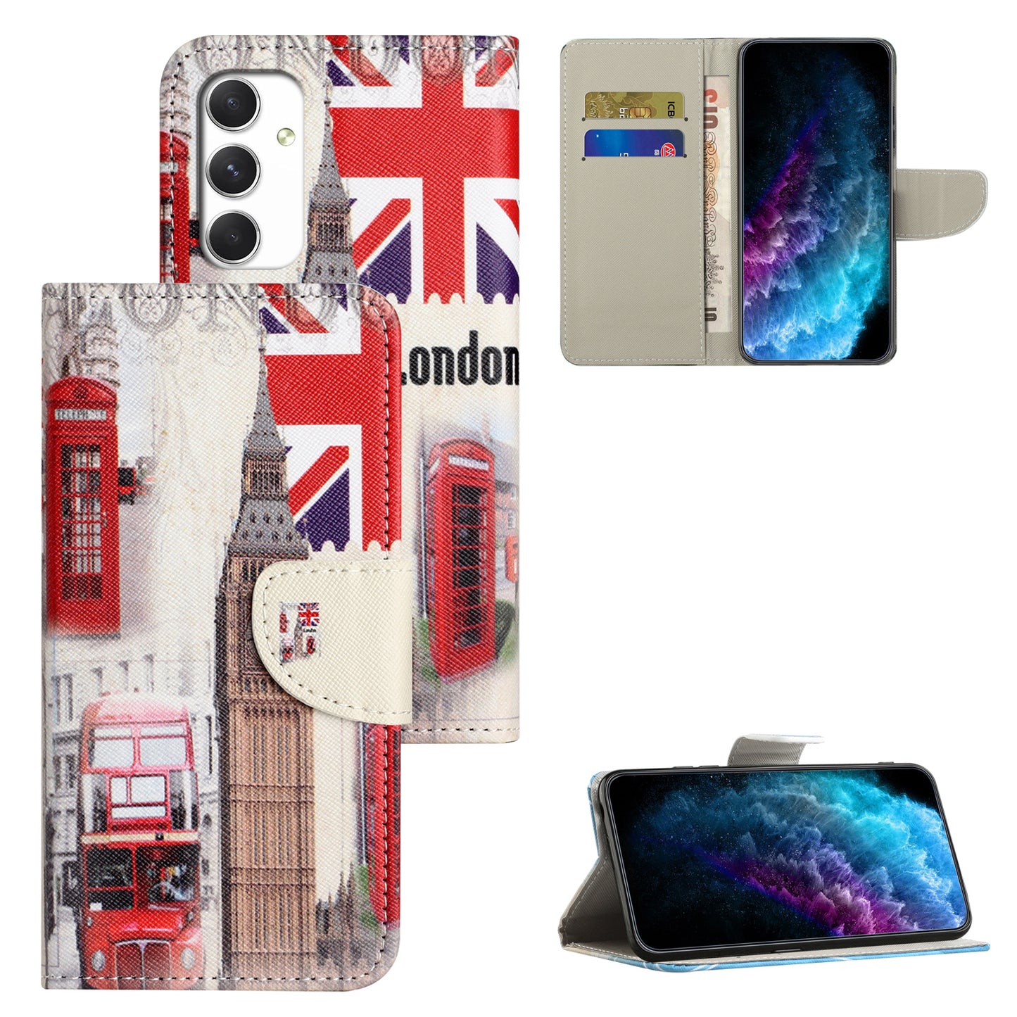 For Samsung Galaxy A16 5G / A16 4G Case Cross Texture Leather Phone Cover Pattern Printing - London Big Ben
