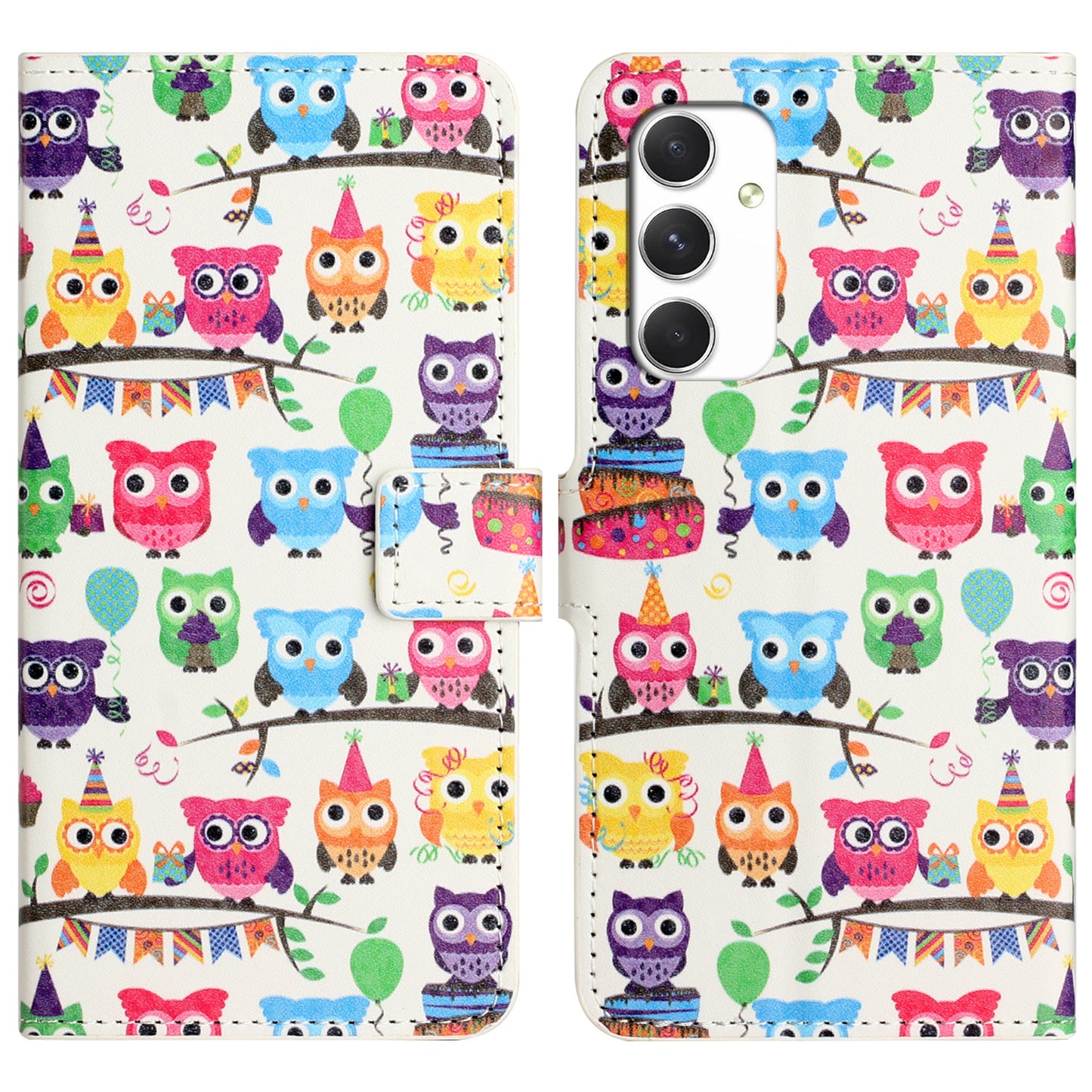 For Samsung Galaxy A16 5G / A16 4G Case Pattern Print PU Leather Wallet Phone Cover - Owls Sticker