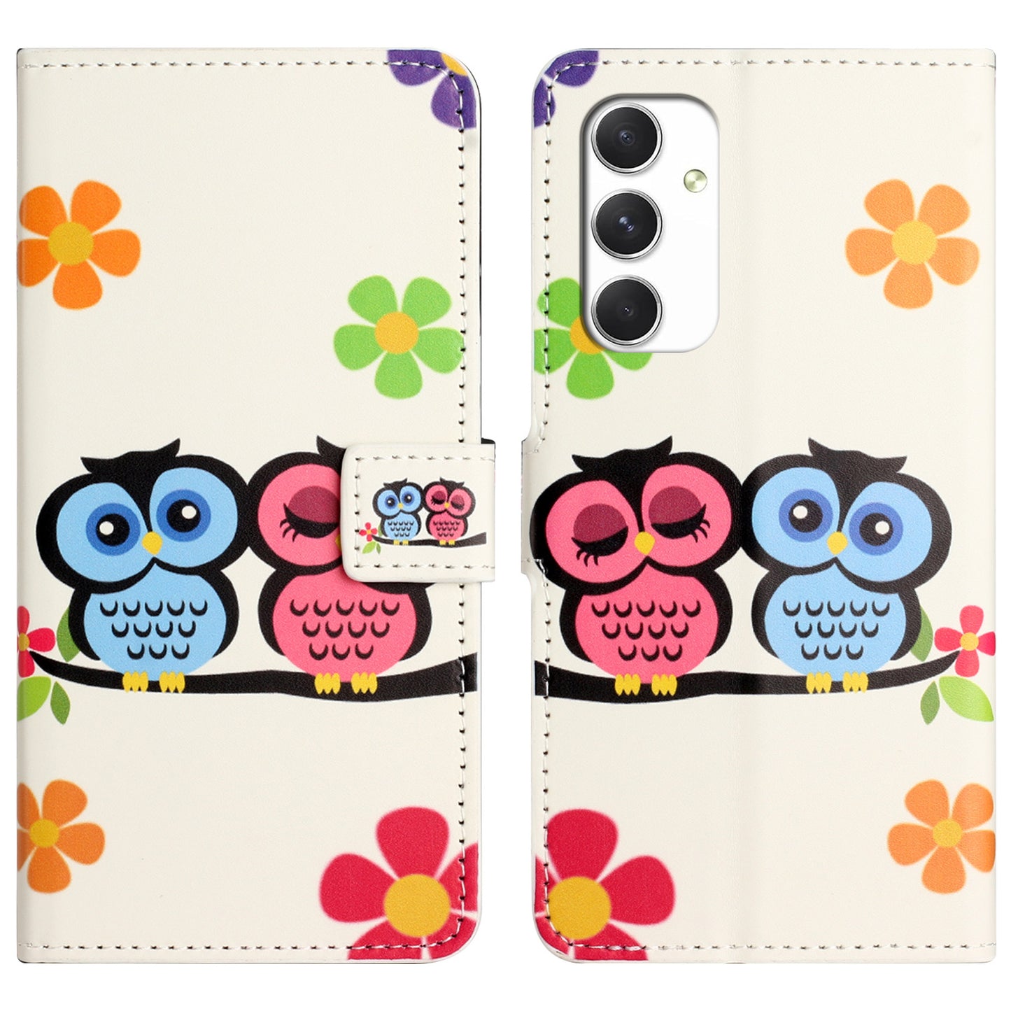 For Samsung Galaxy A16 5G / A16 4G Case Pattern Print PU Leather Wallet Phone Cover - Couple Owls