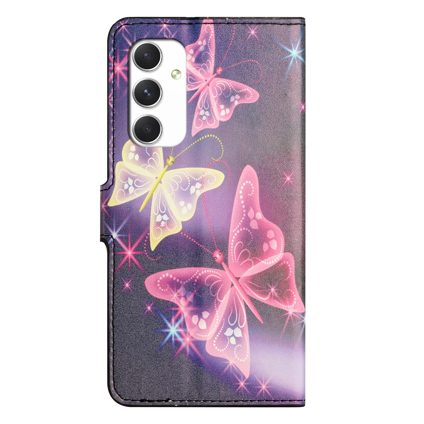 For Samsung Galaxy A16 5G / A16 4G Case Pattern Print PU Leather Wallet Phone Cover - Sparkle Butterflies
