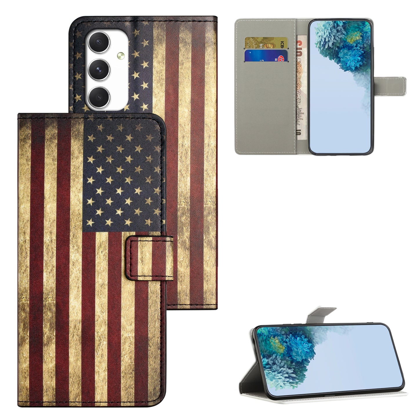 For Samsung Galaxy A16 5G / A16 4G Case Pattern Print PU Leather Wallet Phone Cover - The American Flag