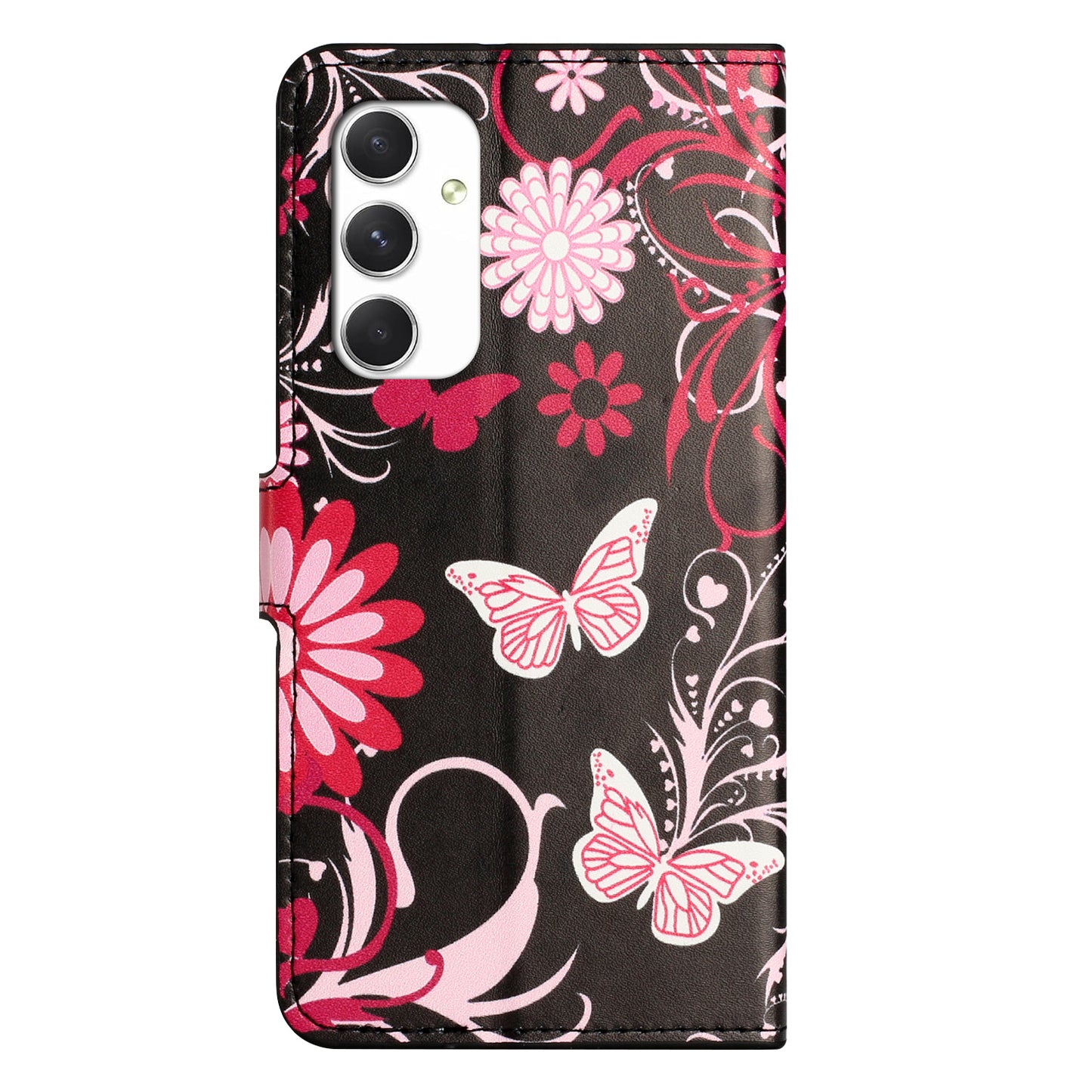 For Samsung Galaxy A16 5G / A16 4G Case Pattern Print PU Leather Wallet Phone Cover - Black Butterfly