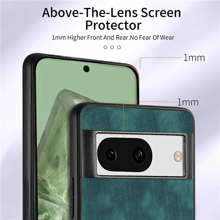 D2 for Google Pixel 8a Case Leather Coated TPU Ring Kickstand Phone Cover with Card Slots - Green