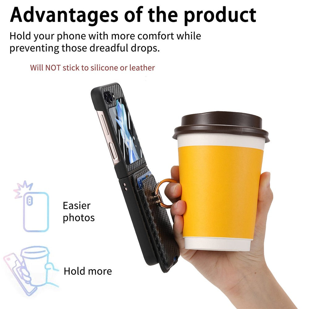 For Samsung Galaxy Z Flip7 FE 5G / Z Flip6 5G Case Ring Kickstand Card Slot Phone Cover with Rear Screen Film - Black