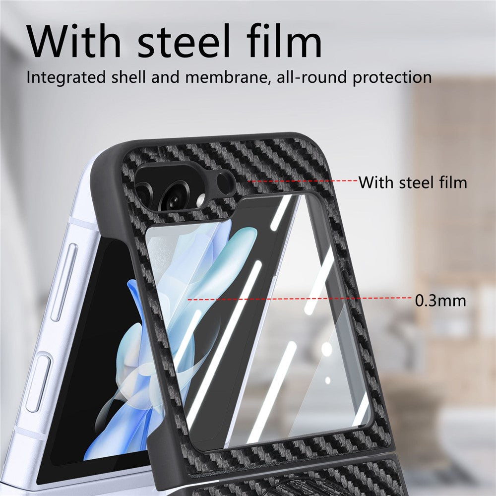 For Samsung Galaxy Z Flip7 FE 5G / Z Flip6 5G Case Ring Kickstand Card Slot Phone Cover with Rear Screen Film - Black