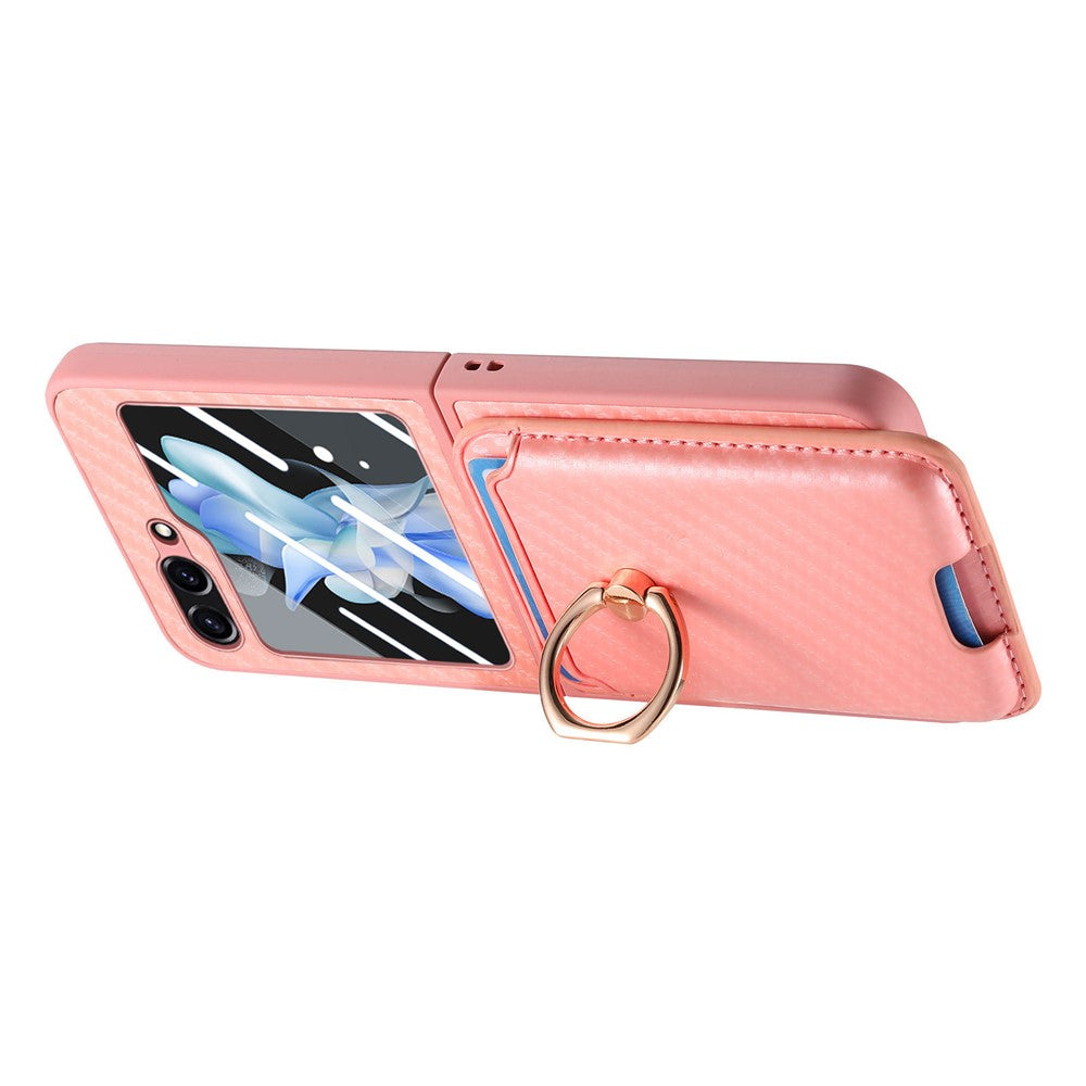 For Samsung Galaxy Z Flip7 FE 5G / Z Flip6 5G Case Ring Kickstand Card Slot Phone Cover with Rear Screen Film - Pink