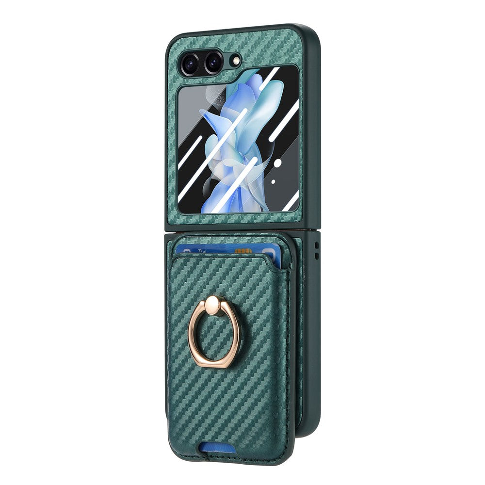 For Samsung Galaxy Z Flip7 FE 5G / Z Flip6 5G Case Ring Kickstand Card Slot Phone Cover with Rear Screen Film - Green