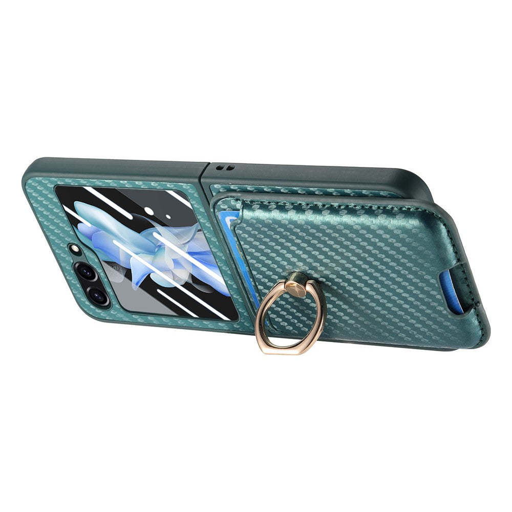 For Samsung Galaxy Z Flip7 FE 5G / Z Flip6 5G Case Ring Kickstand Card Slot Phone Cover with Rear Screen Film - Green