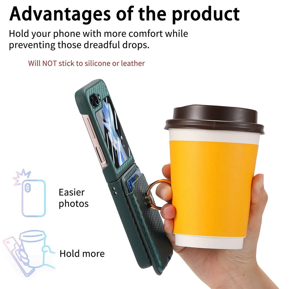 For Samsung Galaxy Z Flip7 FE 5G / Z Flip6 5G Case Ring Kickstand Card Slot Phone Cover with Rear Screen Film - Green