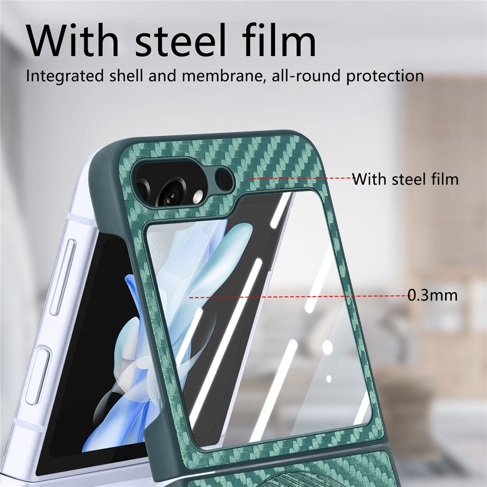For Samsung Galaxy Z Flip7 FE 5G / Z Flip6 5G Case Ring Kickstand Card Slot Phone Cover with Rear Screen Film - Green