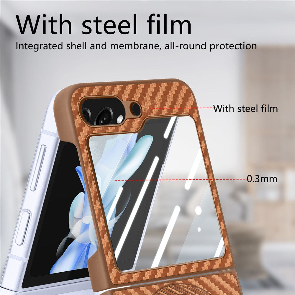 For Samsung Galaxy Z Flip7 FE 5G / Z Flip6 5G Magnetic Case Leather+PC Folding Phone Cover with Rear Screen Film - Brown