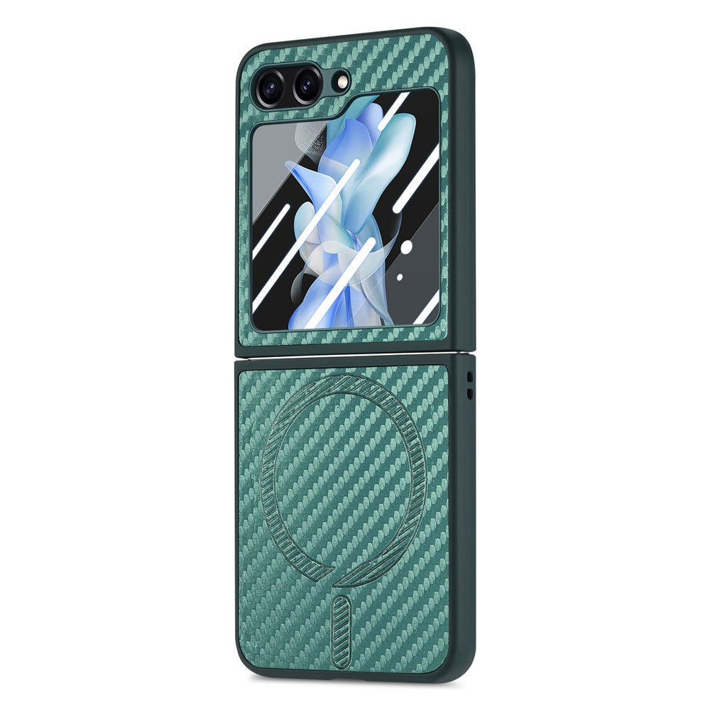 For Samsung Galaxy Z Flip7 FE 5G / Z Flip6 5G Magnetic Case Leather+PC Folding Phone Cover with Rear Screen Film - Green