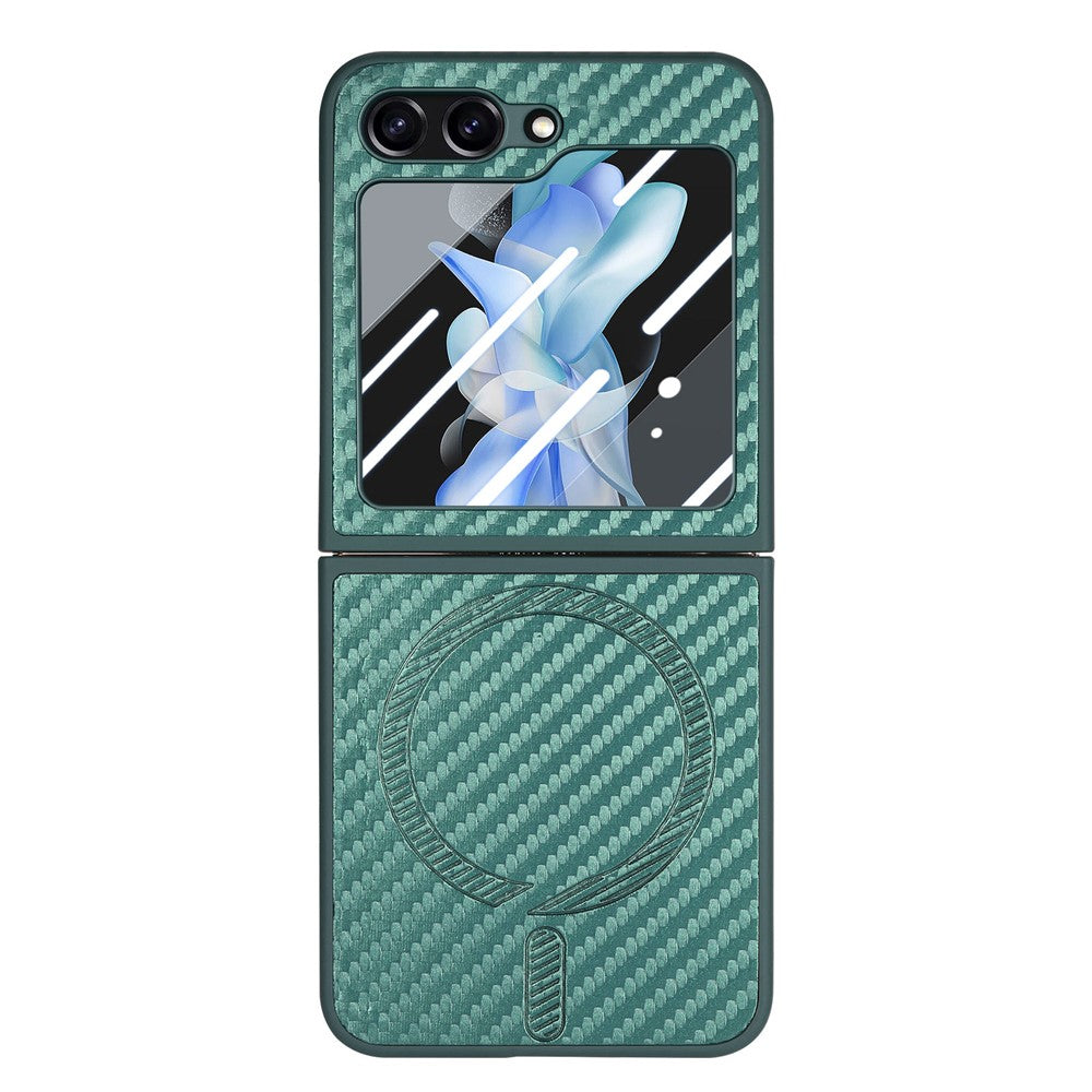 For Samsung Galaxy Z Flip7 FE 5G / Z Flip6 5G Magnetic Case Leather+PC Folding Phone Cover with Rear Screen Film - Green