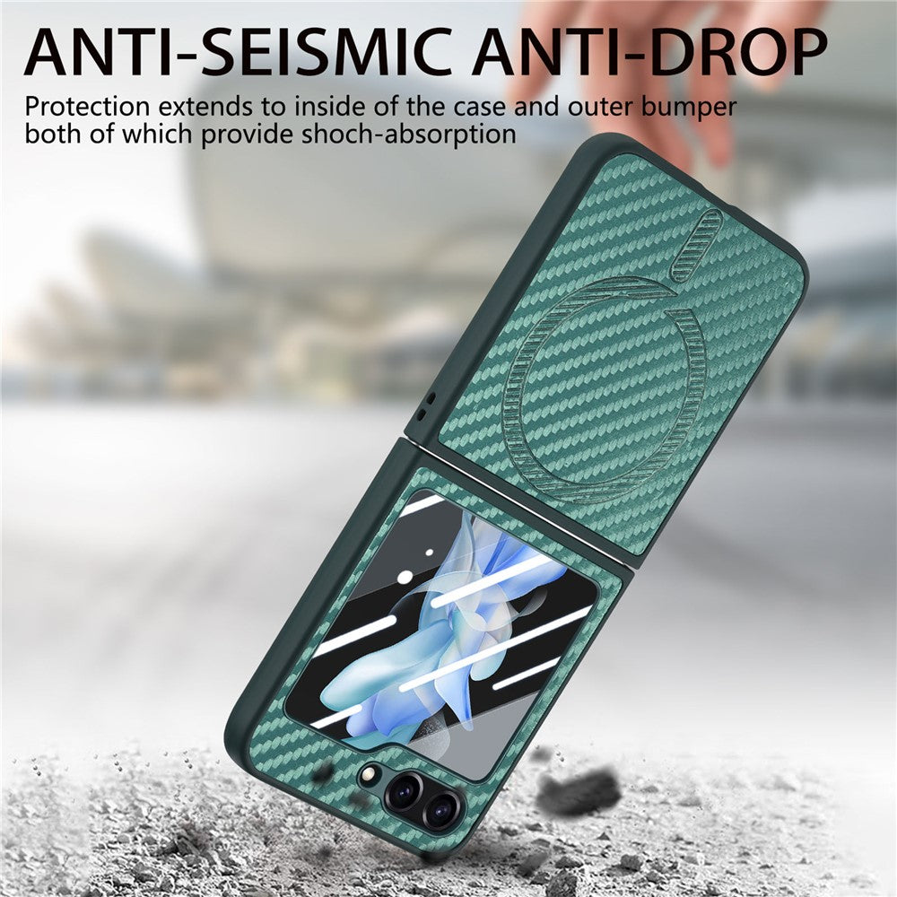 For Samsung Galaxy Z Flip7 FE 5G / Z Flip6 5G Magnetic Case Leather+PC Folding Phone Cover with Rear Screen Film - Green