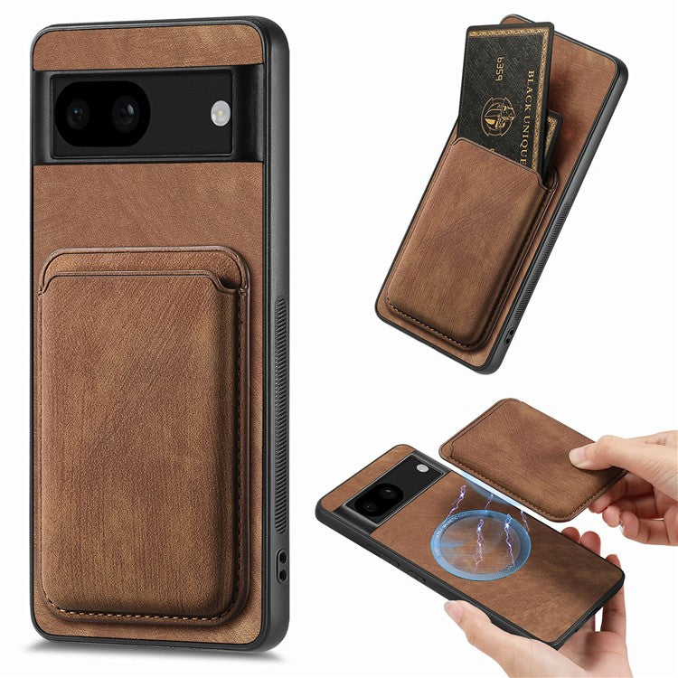 D12 For Google Pixel 8a Case Detachable Magnetic Card Bag Leather+TPU Phone Cover - Brown