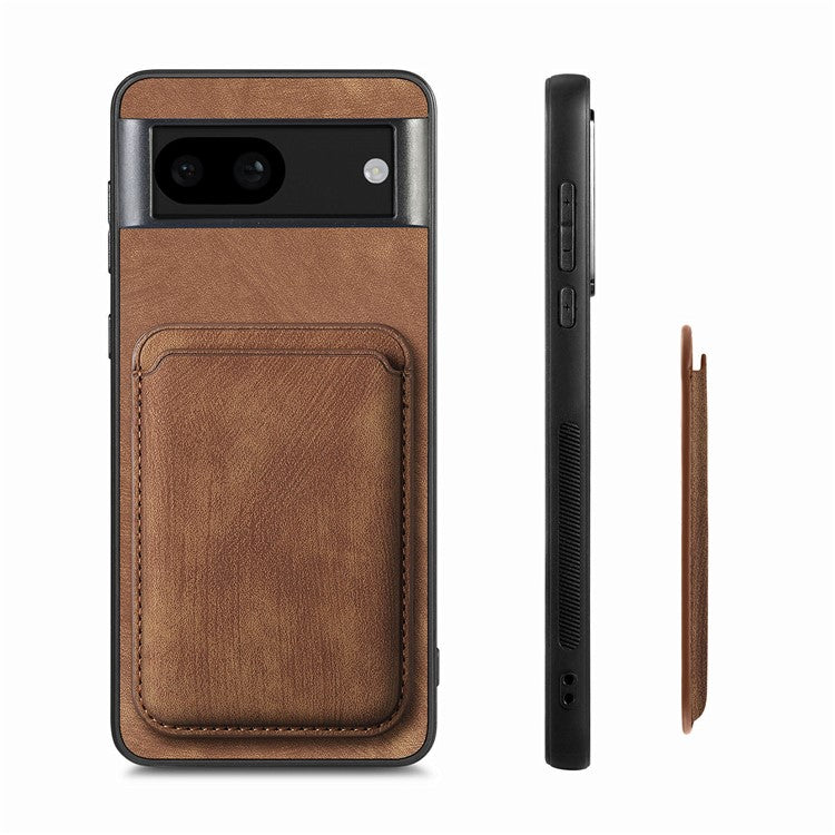 D12 For Google Pixel 8a Case Detachable Magnetic Card Bag Leather+TPU Phone Cover - Brown