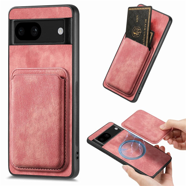 D12 For Google Pixel 8a Case Detachable Magnetic Card Bag Leather+TPU Phone Cover - Pink