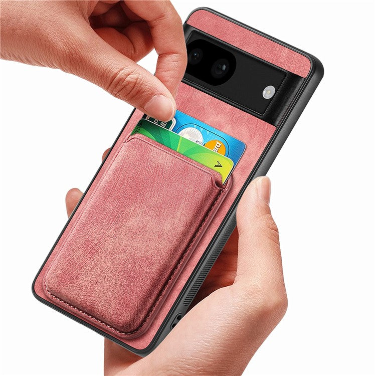 D12 For Google Pixel 8a Case Detachable Magnetic Card Bag Leather+TPU Phone Cover - Pink