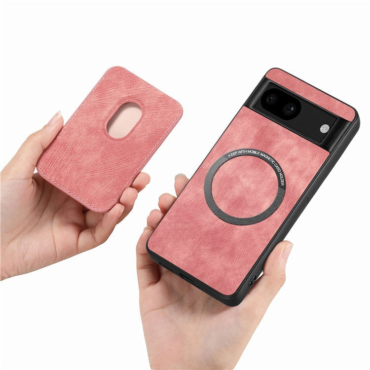 D12 For Google Pixel 8a Case Detachable Magnetic Card Bag Leather+TPU Phone Cover - Pink