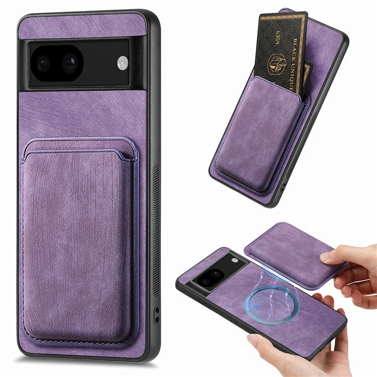 D12 For Google Pixel 8a Case Detachable Magnetic Card Bag Leather+TPU Phone Cover - Purple